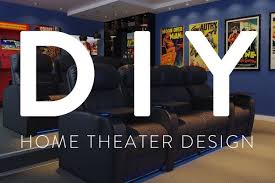 Large home theater with brown and white walls and ceiling, along with a lovely carpet flooring and elegant black theater seats. Home Theater Tips Do It Yourself Home Theater Design