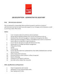 Administrative assistant essential duties and responsibilities. Job Description Admin Assistant Mkb Law Solicitors