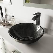 Bathroom faucets set the tone for your bathroom decor. Vigo Glass Round Vessel Bathroom Sink In Onyx Gray With Duris Faucet And Pop Up Drain In M The Home Depot Canada