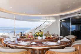 Make casual dining chic and cozy with the round dining table. O Ptasia Large Circular Aft Deck Dining Table Alfresco Luxury Yacht Browser By Charterworld Superyacht Charter