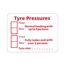 Tyre Pressure Sticker Label 60mm X 48mm Caravan Motorhome