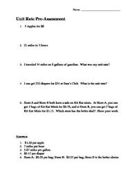 Unit Rate Pre Assessment Unit Rate The Unit Assessment