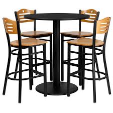 00 ($69.25/item) simple, clean, and functional, this bronze and elm wood seat chair is the best choice for indoor cafe seating. 36 Round Black Laminate Table Set With 4 Wood Slat Back Metal Barstools Natural Wood Seat Restaurant Furniture Org