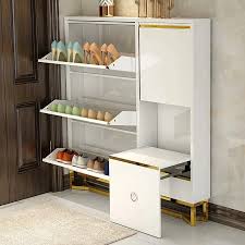 Check spelling or type a new query. White Narrow Shoe Storage Cabinet With Bench 14 Pair 5 9 D Freestanding
