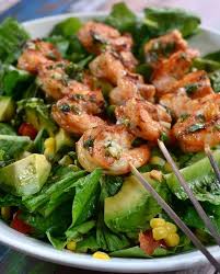 Black Bean Taco Salad With Lime Vinaigrette A Salad Loaded To Black Beans Corn Avocado Tomatoes And Grilled Shrimp Tossed In A Tangy Cilan Shrimp Salad Recipes Seafood Recipes Shrimp Taco Salad Recipe