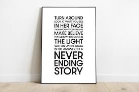 Turn Around Look At What You See Stranger Things Lyrics Never Ending Story Lyrics Digital Print Limahl 80 S Stranger Things Song Typography Modern Monochrome Black And White Story Lyrics Ending Story Lyrics