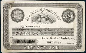 The Bank Of Australasia Second Issue Black And White Specimen Five Pounds Christchurch Pencilled October 20th 1863 Bank Notes New Zealand Public Auction