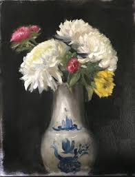 White peonies in blue chinese vase painting. Flowers In A Blue And White Vase Painting By Laura Collins Saatchi Art