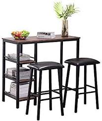 Amazon Com Eblse Dining Table Set Breakfast Bistro Pub Pvc Wood Grain Three Layer Frame Couple Bar Table Sof In 2020 Kitchen Table Settings Bar Table Bar Table Sets