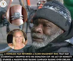 Homeless man returns lost engagement ring and gets help