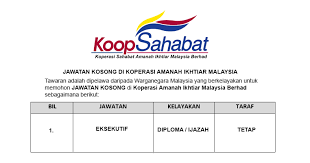 Untuk memohon sila ikut langkah seperti di bawah. Jawatan Kosong Di Koperasi Amanah Ikhtiar Malaysia Berhad Jobcari Com Jawatan Kosong Terkini