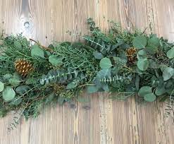 Carolina Sapphire Silver Dollar Gold Pine Cone Seeded Eucalyptus And Golden Curly Willow Garland Pine Cone Wedding Willow Garland Garland