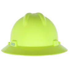 Msa 10061515 V Gard Full Brim Hard Hat Fas Trac Suspension Hi Viz Yellow Green Fullsource Com