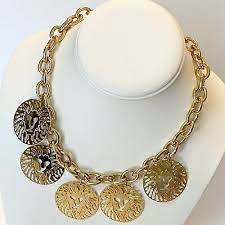 Vintage Anne Klein Gold Tone Lion Head Logo Medallion Necklace 17 Ebay Medallion Necklace Vintage Anne Klein Necklace