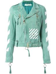 Off White Striped Print Biker Jacket Modesens Striped Jacket Off White Jacket Womens Linen Blouses