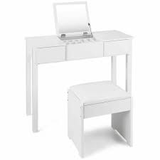 Costway 2 Piece White Vanity Dressing Table Set Mirrored Bedroom Furniture With Stool And Storag In 2020 Vanity Table Set Dressing Table Set Mirrored Bedroom Furniture