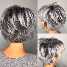 Here is your inspirational list of pictures of short hairstyles for thick hair. Smoke And Mirrors Shadow Grey Rooted Bob Gray Hair Highlights Short Hair Styles Short Hair Wigs