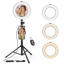Kincam 8 Led Selfie Ring Light With Mirror Tripod Stand Phone Holder For Live Stream Youtube Makeup 3 Modes Light 10 Brightness Level Circle Light With Romote Compatible With Iphone And