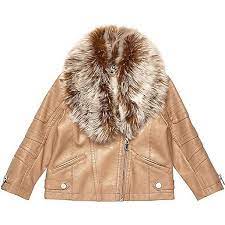 Mini Girls Brown Leather Look Biker Jacket Baby Coats Girl Baby Girl Jackets Girl Coat