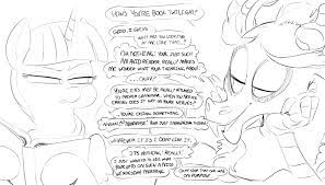 2359286 - safe, artist:bighoneygusher, artist:sunibee, character:discord,  character:twilight sparkle, character:twilight sparkle (alicorn),  species:alicorn, species:draconequus, species:pony, book, dialogue, female,  fourth wall, hoof hold, intentional ...