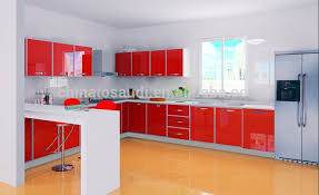 red color high gloss kitchen cabinet