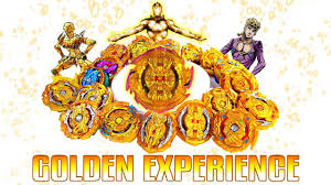 This all gold beyblade part of a set that includes special recolors of popular beys. True Golden Experience The Final Gold Turbo Hyperflux Big Bang Genesis Beyblade Burst Gt Rise Youtube