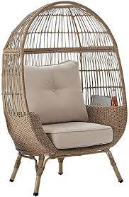 amazon com outdoor patio all weather wicker stationary egg chair w storage sunbrella cushions br sunbrella cushions egg chair rattan furniture living room