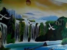 Pemandangan air terjun dan beberapa rumah sekelilingnya di senja saat. Lukisan Pemandangan Air Terjun Youtube
