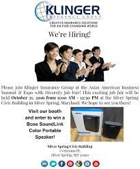 Please Join Klinger Insurance Group At The Asian American Business Summit Expo With Diversity Job Fair Tomorrow Fro American Business Job Fair Asian American