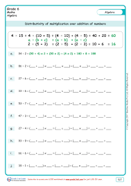 Worksheet Grade 6 Math Distributive Property Of Numbers Algebra Worksheets Free Math Worksheets Grade 6 Math Worksheets