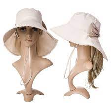 Summer Bill Flap Cap Upf 50 Cotton Sun Hat With Neck Cover Cord For Women 69053 Beige Cm128kscmzl Sun Hats For Women Sun Hats Cotton Hat