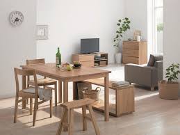 Living Room Arrangements White Walls Grey Sofa Wooden Dining Table Bench Chairs Drawers Floor In 2020 Furniture For Small Spaces Muji Furniture Small Room Decor