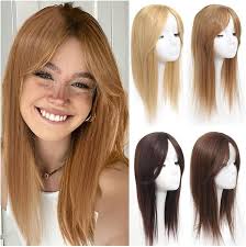 Toppers per capelli da donna Topper for capelli lisci con frangia for donna  Topper for capelli sintetici con 3 clip Topper naturale Posticci con clip  ...