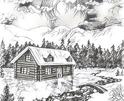 Home printable log cabin coloring page for kids. Art Therapy Coloring Page Mountain Chalet In The Snow 4
