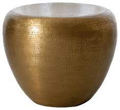Find out the detailed pics here. Hammered Brass Drum Round End Table Pedestal Minimalist Modern Gold Metal Contemporary Side Tables And End Tables By My Swanky Home Houzz