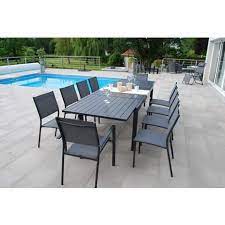 salon de jardin vittal 10 personnes aluminium effet bois coloris anthracite