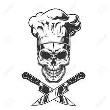 Quizás un tatuaje pequeño en el que el cuchillo se entrecruza con otro elemento de la cocina, como un tenedor (lo que también sin duda hablará de tu paladar exquisito). Vintage Monochrome Chef Skull With Crossed Knives Isolated Vector Illustration Sponsored Chef Skull Vintag Cooking Tattoo Chef Tattoo Culinary Tattoos