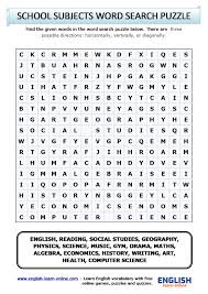 Maybe you would like to learn more about one of these? School Subjects Vocabulary Word Search Puzzle In English