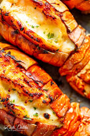 Broiled Lobster Tails With Honey Garlic Butter White Wine Sauce Cafedelites Com Lobster Recipes Tail Steak And Lobster Dinner Steak And Lobster