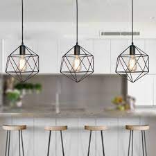 1 Light Geometric Cage Pendant Light Industrial Black Metal Hanging Lamp Industrial Kitchen Lighting Kitchen Island Lighting Pendant Kitchen Lighting Fixtures