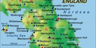 Der ort für das lichtfestival blackpool illuminations und den weltweit renommiertesten tanzwettbewerb. Map Of England North Region In United Kingdom Welt Atlas De