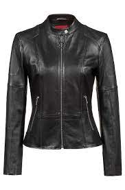Lederjacke Mit Reissverschlussen An Den Armelbundchen Schwarz Lederjacken Von Hugo Fur Damen Fur 399 00 Im Offiziellen Hugo Boss Online Kozhanaya Kurtka Kurtka