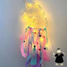 Pink Feathered White Unicorn Led Light Up Dream Catcher Smart Hippo