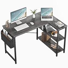 The corner desk offers ample storage in three drawers and a storage area behind a door. Amazon Com Small L Shaped Computer Desk Homieasy 47 Inch L Shaped Corner Desk With Reversible Storage Shelves For Home Office Workstation Modern Simple Style Writing Desk Table With Storage Bag Black Oak Kitchen