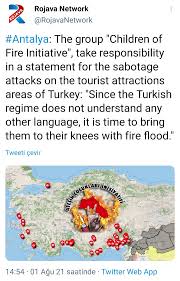 Son zamanlarda çıkan yangınları üstlenen pkk terör örgütü uzantısı. Gkimgwnp3lfy4m