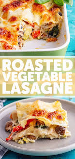This Simple Vegetable Lasagne With A Rich And Creamy White Sauce Made With Mushrooms Peppers A Roasted Vegetable Lasagne Vegetable Lasagne Vegetarian Lasagne