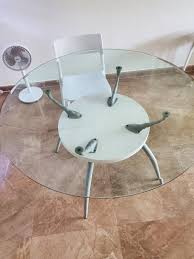 An italian designed dining table in light walnut with inlaid glass top on sculptural legs attributed to ico parisi, circa 1950. Cellini Round Glass Dining Table Furniture Home Living Furniture Tables Sets On Carousell