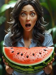 Superiesed A Woman with A Watermelon at The Store