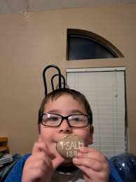 This rock was found at La Casona in LJ. My little one was so excited about  it... He said he wants to keep it for now. We did read Psalm 139... Thank