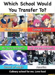 Which School Would You Transfer To Culinary School For Me Love Food Culinary School For Me Love Food Ifunny Anime Memes Otaku Anime Reccomendations Funny Anime Pics